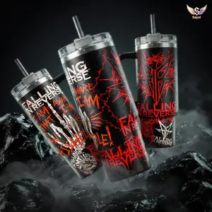 Falling In Reverse I Am Aware That I Am An Asllold 40 oz Vacuum Insulated Tumbler with Handle & Straw Red Black Distressed Graphic, Keeps Drinks Hot/Cold 12H+, 18/8 Stainless Steel Travel Mug for Rock Fans & Metalheads Dark Aesthetic Merch