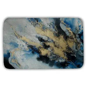360 stand Rectangle Abstract Modern Blue Marble Bath Mat - 21x34 in, Microfiber Foam, Absorbent, for Shower, Home Decor, Soft, Foam Bath Mats, Marble-Effect Bath Mats