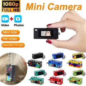 Thumb Keychain Camera Mini Sports Cam Vintage Stand Storage Card 1080P Ultra Small Video Recorder, LCD Viewfinder, Hybrid Stabilization