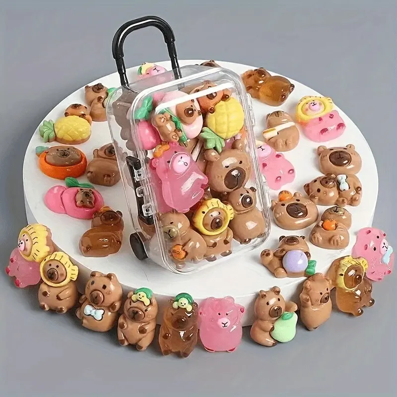 25pcs Capybara + 1pc Mini Luggage Resin Set, Random Shipping, DIY Decorative Accessories, Home Living Room Bar Office Desk Decoration