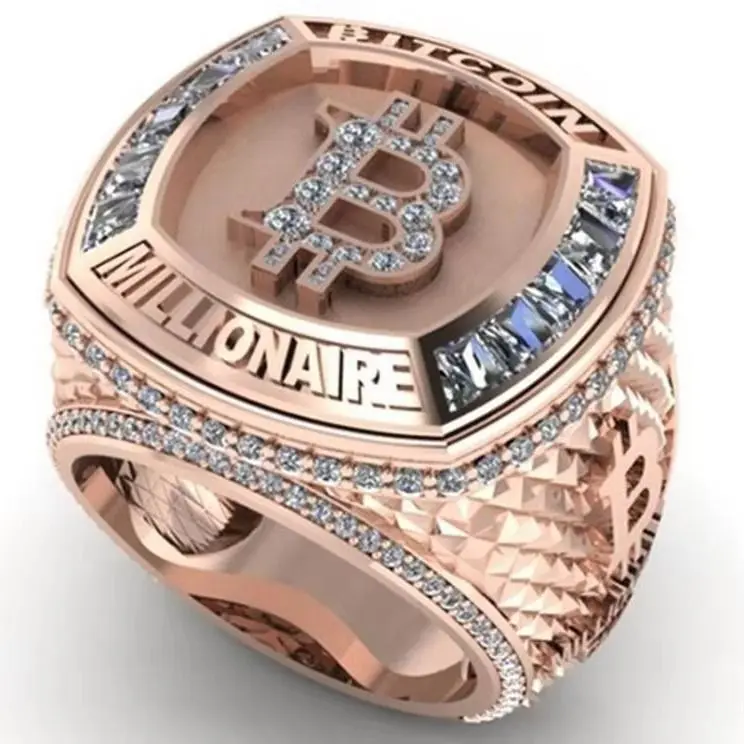 Vintage Peonality Creative Rose Gold B Letter Commemorative Full Diamond Trendy Men's Ring