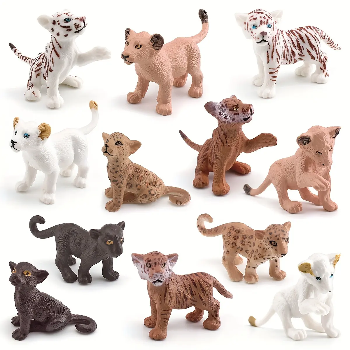Realistic Wildlife Lion Tiger Leopard Cubs Model Display Toy, Model Figure, PVC Figures, Lifelike Decorative Animal Figurine for Home Decor, Educational Plaything for Kids, Model Set, Animal Model Playset