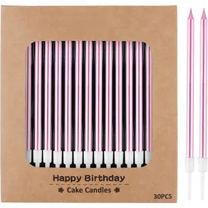 30-Count Rose  Long Thin Metallic Birthday Candles, Cake Candles, Birthday Parties, Wedding Decorations, Party Candles, Cake Decorations