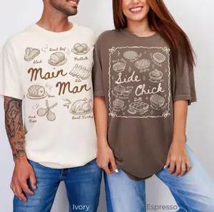 Comfort Color Funny Thanksgiving Couple Shirts, Main Man Side Chick Matching Set, Cute Turkey Day Couples Outfit, Thanksgiving Matching Couple Tees, Fall Food Shirt, Fall Couples Gift