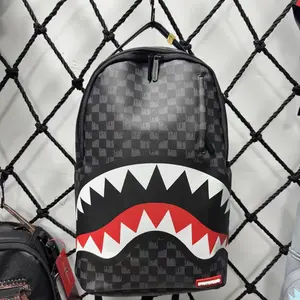 New American-style trendy backpack Faded Checker Shark Backpack Streetwear Must-have OOTD weekender bag durable outdoor hiking