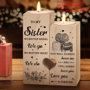 Wooden Heart-Shaped Candle Holder, Vintage Candle Stand, 1-Count 'To My Sister' Slogan Graphic Candle Holder without Candle, Home Decor Gift for Sister