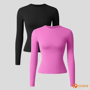 OQQ Women's 2 Piece Long Sleeve Crew Neck Tops Basic Minimalist Shirts Soft Stretchy Going Out Workout Fall Fashion 2025 Blouse