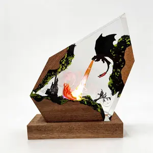 Toothless Handmade Resin Night Light-How To Train Your Dragon Creative Table Decor Lamp USB Powered with Controller Toothless 3D Spurt Fire Resin Ornaments Fantasy Enthusiast Collectibles for Room Bedside Office Decoration, Unique Gift Christmas tiktoksho