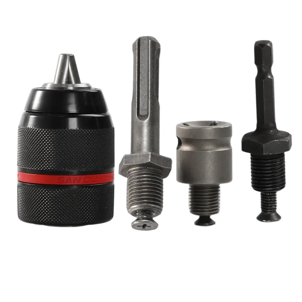 Metal Ratchet Self-Locking Drill Chuck 10mm (3/8") & 13mm (1/2") with Connecting Rod Conversion Head – Keyless Heavy-Duty Drill Chuck Adapter for Electric Hand Drill, Cordless Drill, Impact Wrench