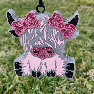 Highland Cow With Bow.  Scented Car Freshie Hang From Your Rear View Mirror.