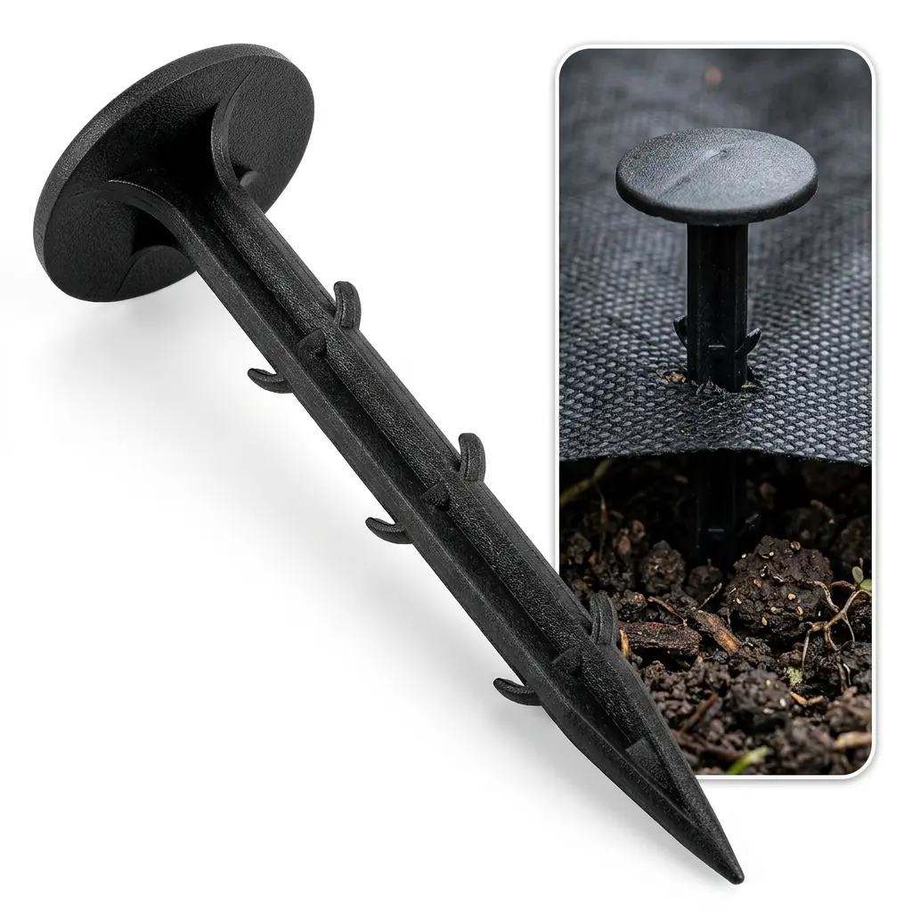 100-Pack Black Plastic Landscape Stakes, Heavy-Duty Weed Barrier Pins with Triple-Barb Non-Slip Design for Garden Fabric, Artificial Turf