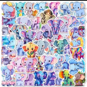 50 PCS- Colorful Elephant Animal Stickers and Decals. Waterproof and No Duplicates. Great for Water Bottles, Laptop Computers, Lunch Boxes and more!
