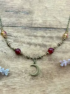 Vintage Ethnic Style Colorful Beaded Moon Pendant Necklace, Dainty Boho Necklace, Bohemian Simple Elegant Women's Versatile Jewelry, Boho Style Jewelry, Perfect Gift Idea