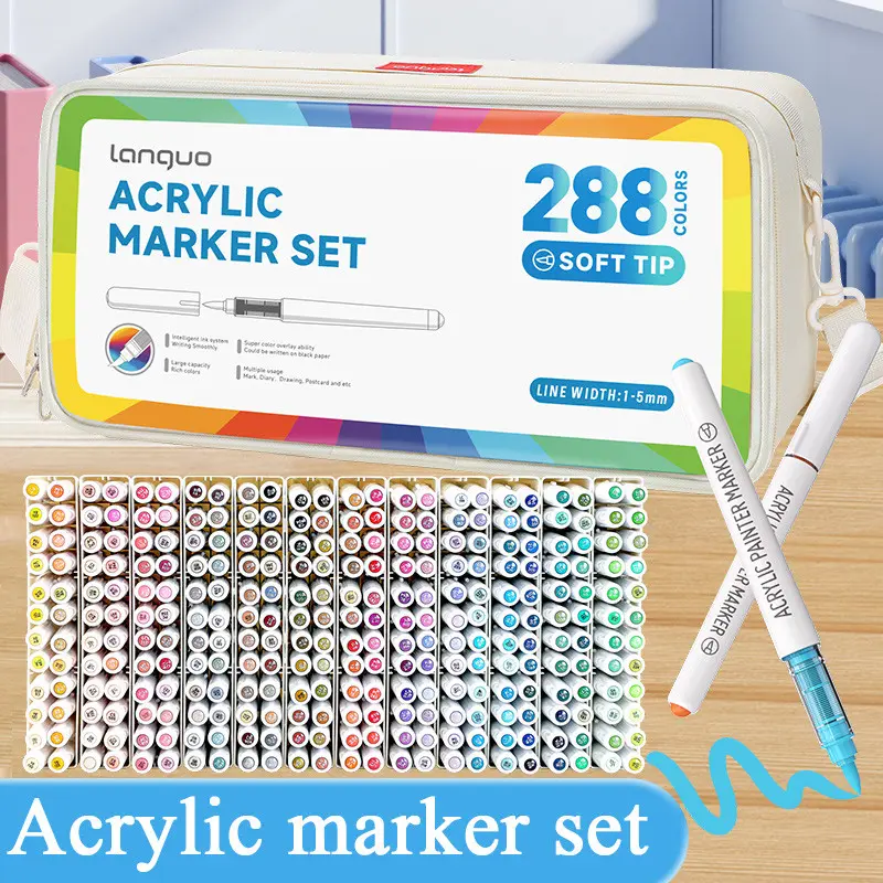 288pcs Professional Painting Bag Set, Large Capacity Acrylic Paint Markers, Acrylic Painting Pens, Student Coloring Graffiti Drawing Supplies, Art Tools