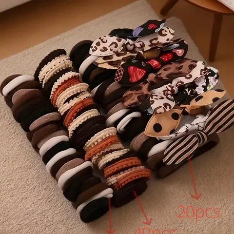 160pcs Women's Bohemian Hair Bow & Headband Set - All-in-One Hair Accessories Kit Elastic Hair Accessory with Rabbit Ears, Hearts, Flowers, Polka Dots, Stripes, Plaid, Gingham All-Season Everyday & Themed Hair Accessories