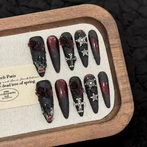 Spooky Red Black Halloween Press-On Nails Gothic Witchy False Nails Repeatable Nails