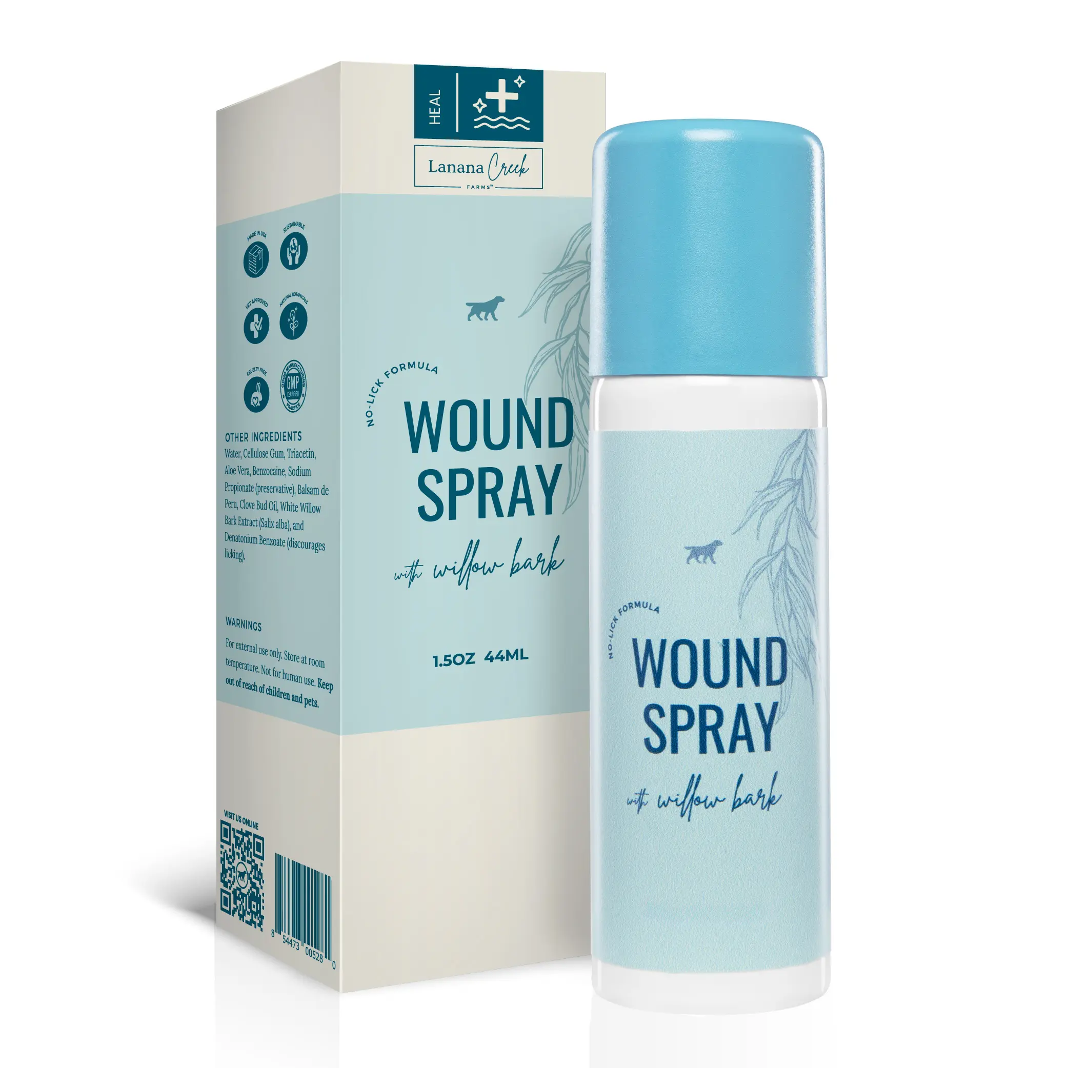 Wound Spray with Willow Bark - No-lick Gel Bandage for Fast Pain Relief & Antibacterial Action for Dogs