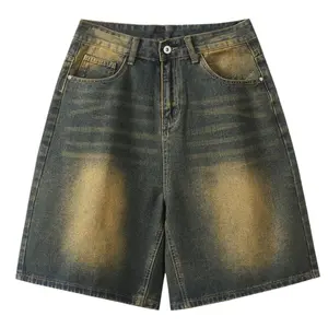 New Summer Japanese Retro Gradient Washed Denim Shorts — Loose Straight Wide-Leg Mid-Length Casual Shorts from High-Street Brand, Wash & Dye Design, Versatile