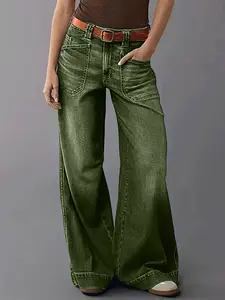Women's Baggy Wide Leg Jeans High Waisted Straight Leg Bootcut Denim Pants Casual Boyfriend Trouser with Front Pockets