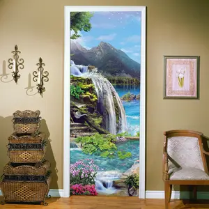 30" x 78" Waterfall Landscape Door Sticker - 3D Self Adhesive Door Wallpaper,Nature Theme Door Art for Home Office Living Room Decoration