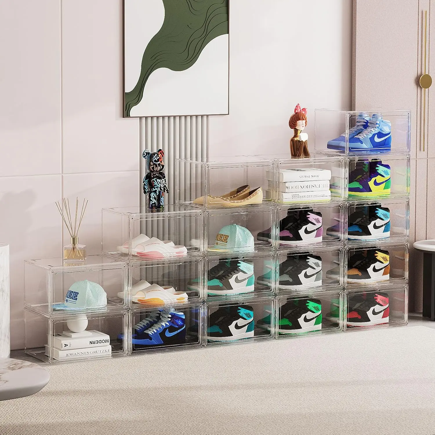 10-Pack Clear Acrylic Shoe Boxes - Home Organizer for Neat Footwear Storage. Stackable to save space, Dustproof, waterproof and dampproof. Suitable for sports shoes, basketball shoes, high-heeled shoes, casual shoesto Size 14  Plastic shoe box