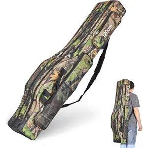 [W] 1pc Heavy-Duty 3-Layer Fishing Rod Storage Bag with Zipper Closure Multi-Compartment Organizer Padded Design Durable Protective Case for Freshwater Saltwater Fishing Gear Hunting Outdoor Equipment