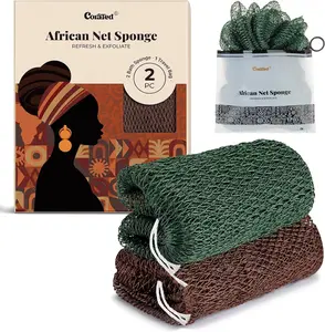 CORATED African Net Sponge 2pcs - 45" Elastic Exfoliating Body Scrubber Quick Dry for Deep Cleansing & Smooth Skin Personal