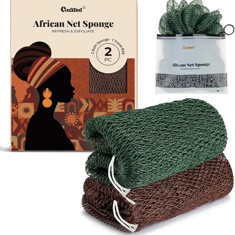 CORATED Authentic African Exfoliating Net Sponge- Ethically Sourced from Nigeria - Porous, Hygienic & Quick-Drying Exfoliating Bath Net
