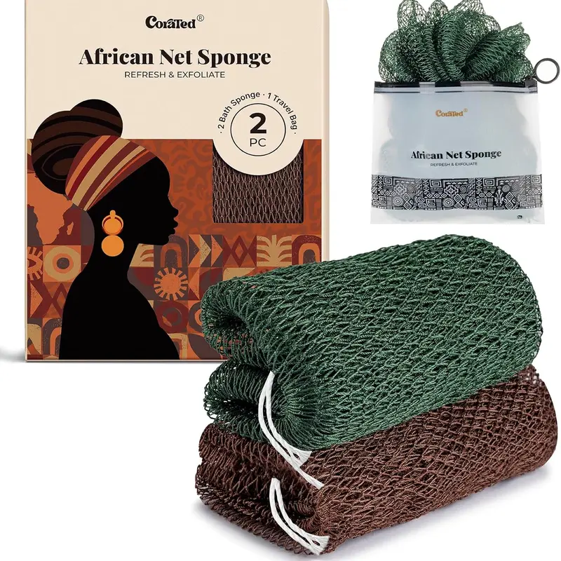 CORATED Authentic African Exfoliating Net Sponge- Ethically Sourced from Nigeria - Porous, Hygienic & Quick-Drying Exfoliating Bath Net