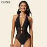 CUPSHE Women's Chic Halter Back Mesh Inserts Tummy Control Deep V-Neck Halter Neckline Sheer Bodycon 1-Piece Swimsuit Bodysuit, 2026 Summer Beach Bathing Suit Clothing, Pool Party Monokini, Note: Avoid Extended Soaking