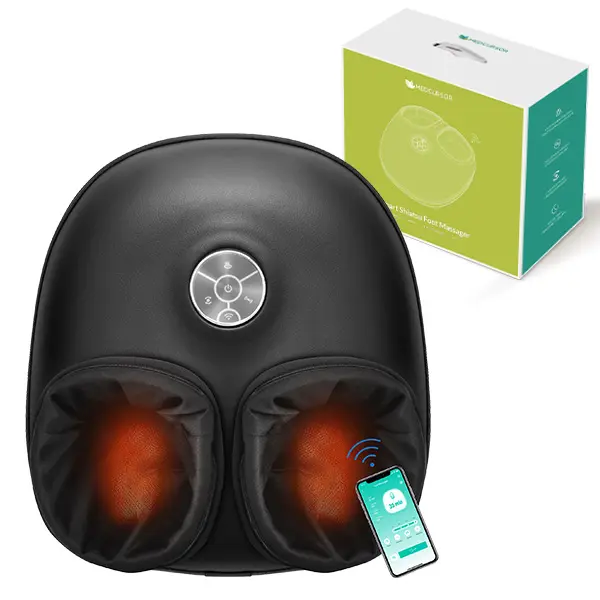 Medcursor Foot Massager with Heat, Shiatsu Deep Kneading Machine, Smart APP Mobile Control, Multi-Level Settings & Adjustable for Home and Office Use