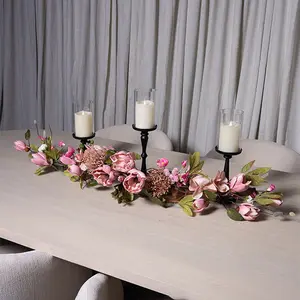CENTERPIECE Elegant Mantle Centerpiece for Dining Table Floral Centerpiece Wedding Floral Decor Coffee Table Flo with Pink Flowers and Candles