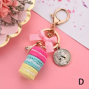 Fashion Macaron Cake Keychain with Bow - Alloy, Women's Bag Accessory