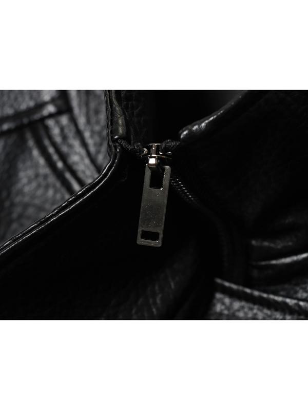 Women's Fashion Lychee-Grain PU Leather Jacket, European and American Style Biker Jackets for Autumn and Winter