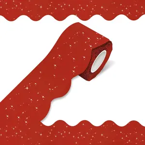 STARBOLING 70ft Cuttable Peel-and-Stick Scalloped Edge Bulletin Board Border Decoration Sticker, Blue with Shimmer Trim, Office Stationery for Home & Classroom Decor