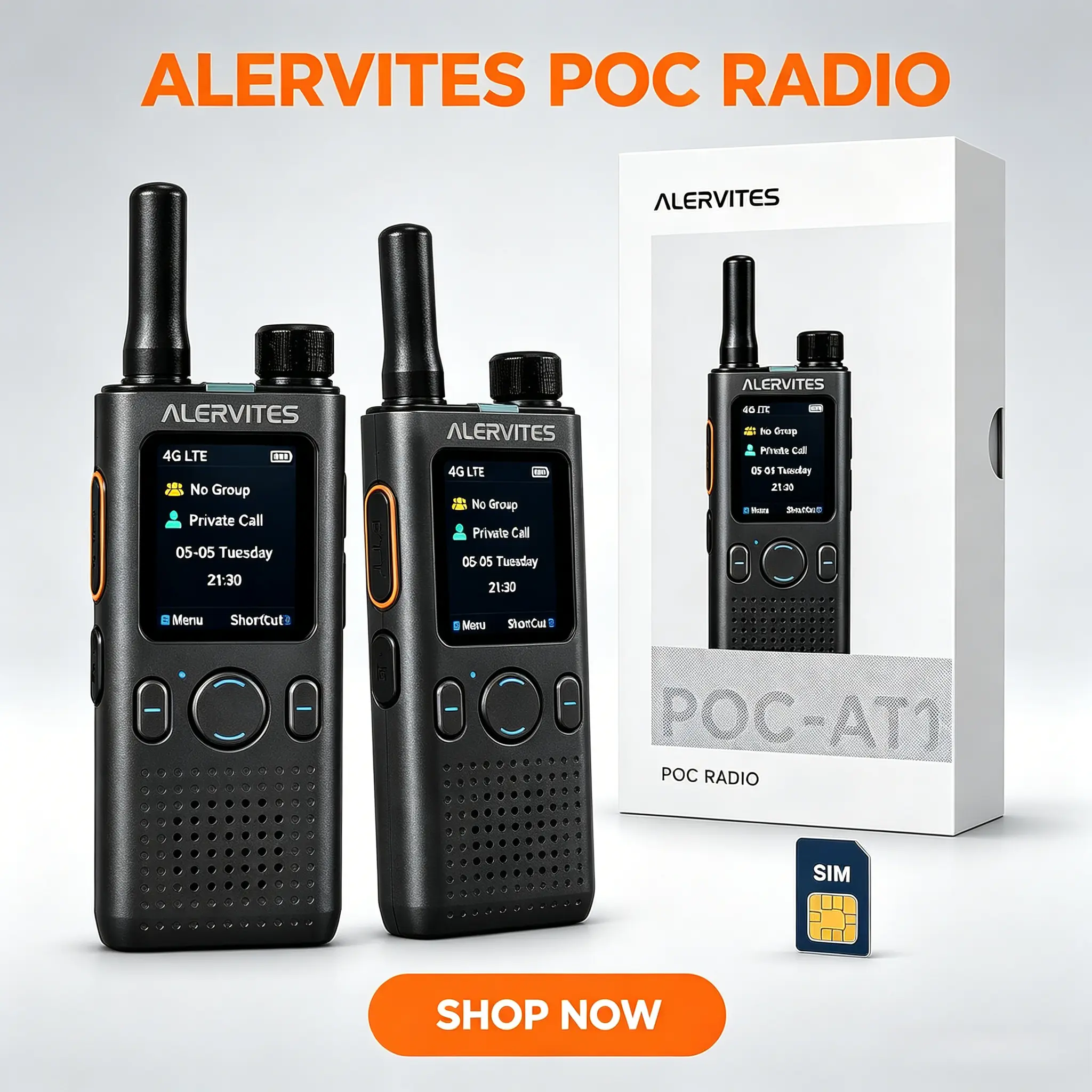 JUCJET 2-Pack Black PoC-AT1 PoC LTE Two Way Radios, Nationwide Cellular Walkie Talkies with 3-Year SIM Plan, Group & Private Calls, App Group Management, USB-C Charging for 4th Of July Events Warehouse Construction Small Business Security Communication