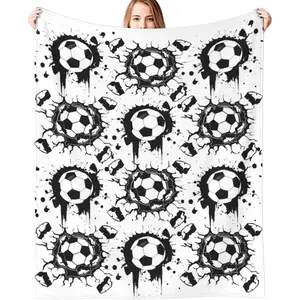 Soccer Blanket Throw Soccer Ball Blankets Soft Lightweight Flannel Warm Cozy Football Blanket Gifts for Sport Fans Kids Adults 50"X40"