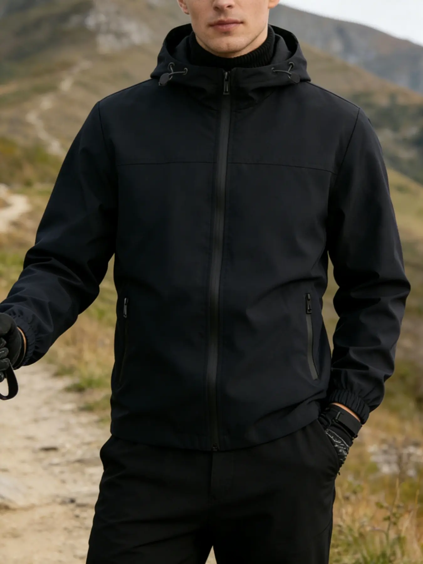 Men's Versatile Casual Long Sleeve Jacket Coats, 100% Polyester Fiber, Full Zip Zipper Closure & Pockets, Hooded Design, Windproof, Spring & Fall, Outerwear Coats