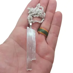 Natural Selenite Pendant Necklace with Silver Chain - Elegant & Versatile Jewelry for Minimalist Enthusiasts