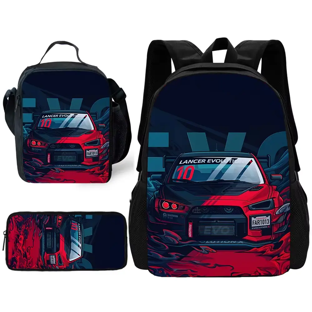 Boys' Luxury Sports Car-Themed School Backpack Set with Lunch Bag, Pencil Bag for School Use