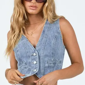 Women’s denim bra-style denim vest, sexy sleeveless denim crop top, low-cut strapless denim summer crop top, women’s style GARMENTARY