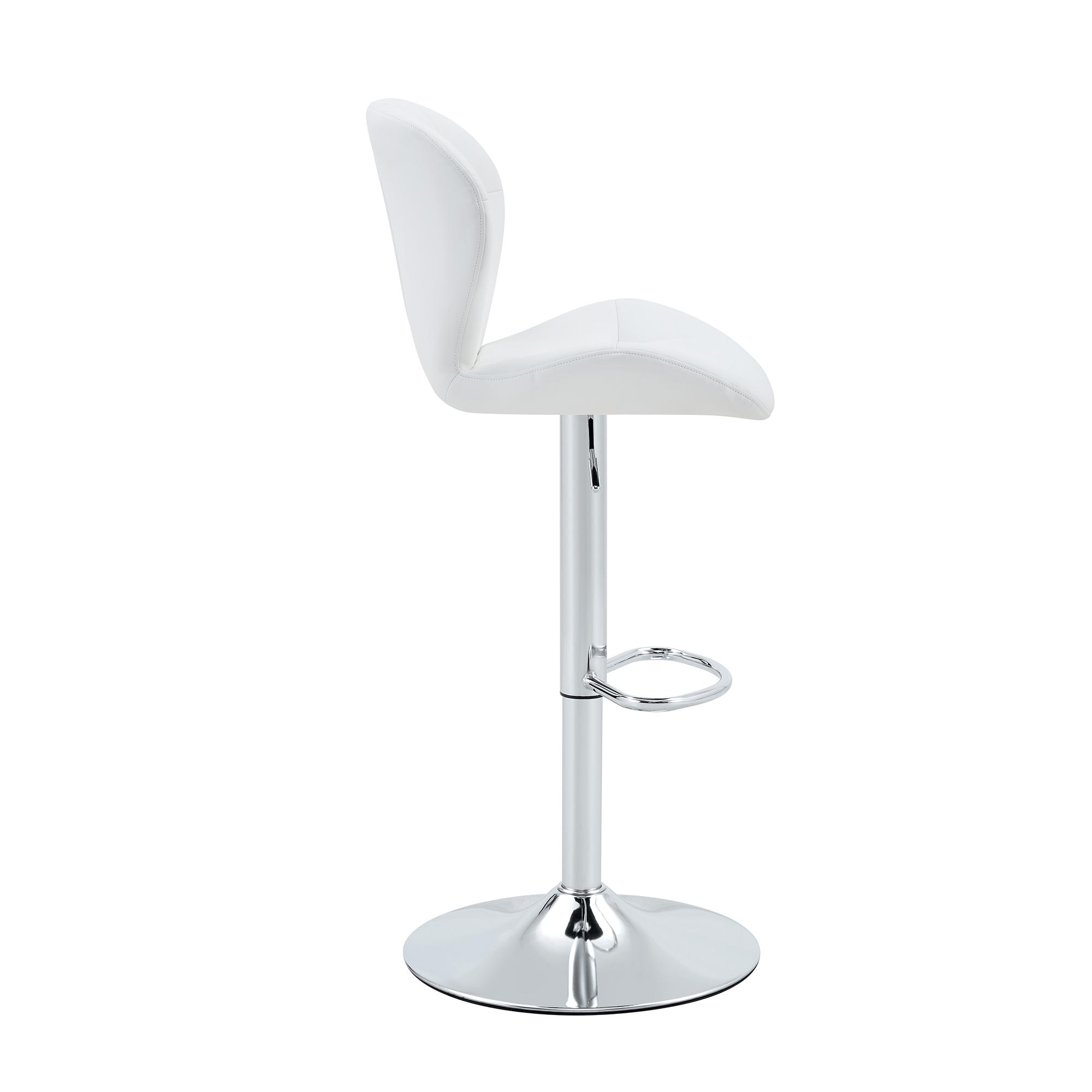 Set of 2 Adjustable Bar Stools, PU Upholstered Tufted Backrest Chairs with Chrome Footrest for Kitchen Island Pub Bar, White