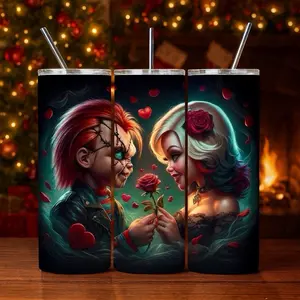 Chucky &Tiff Tumbler - Stainless Steel Dual Insulated 20 oz Horror Movie Lovers Gift for Chucky & Tiff Fans Unique Stocking Stuffer Christmas Gift Idea
