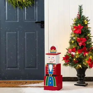 Glitzhome 24.5"H Christmas Wood Santa and Nutcracker Reversible Boxed Porch Decor