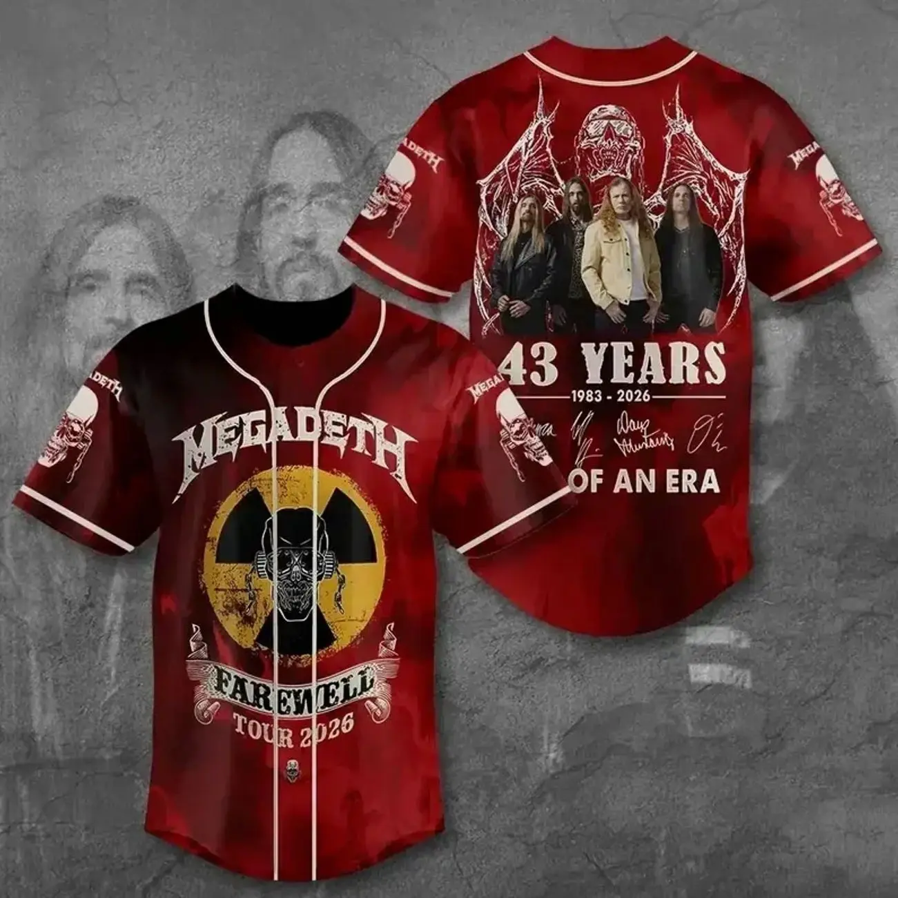 Megadeth Farewell Tour 2026 Baseball Jersey, 43 Years Anniversary Graphic Shirt, Heavy Metal Band Sportswear, Unisex Concert Fan Apparel