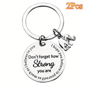 2Pcs Inspirational Keychain Gift - Stainless Steel Keychain Elephant Pendant Key Ring - For Women & Men - Perfect Gift for Birthday, Graduation, or Anniversary