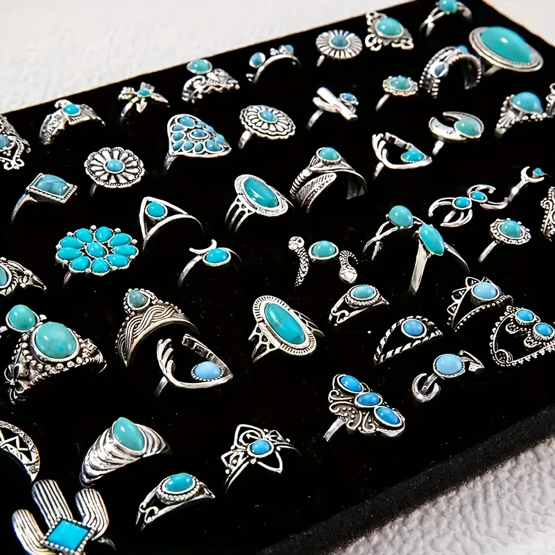 50pcs Bohemian Style Men's and Women's Ring Set, Vintage Fashion Stackable Rings, Flower, Teardrop, Crown, Geometric Design, Elegant and Mysterious Jewelry, Suitable for Daily Decoration, Party Fashion Accessories, Perfect Gift, Valentine's Day