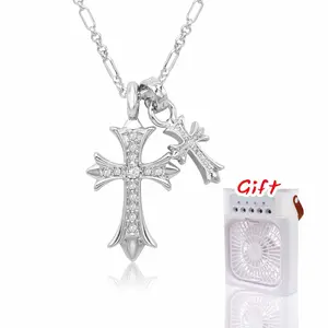 Trendy Double Cross Necklace for Women Men Boy Jewelry Birthday Gifts 14K Gold Plated Necklace Jewelry for Women, Gift Portable Air Conditioner Fan, 1/2/3 H Timer, 3 Wind Speeds and 3 Spray Modes for Your Desk