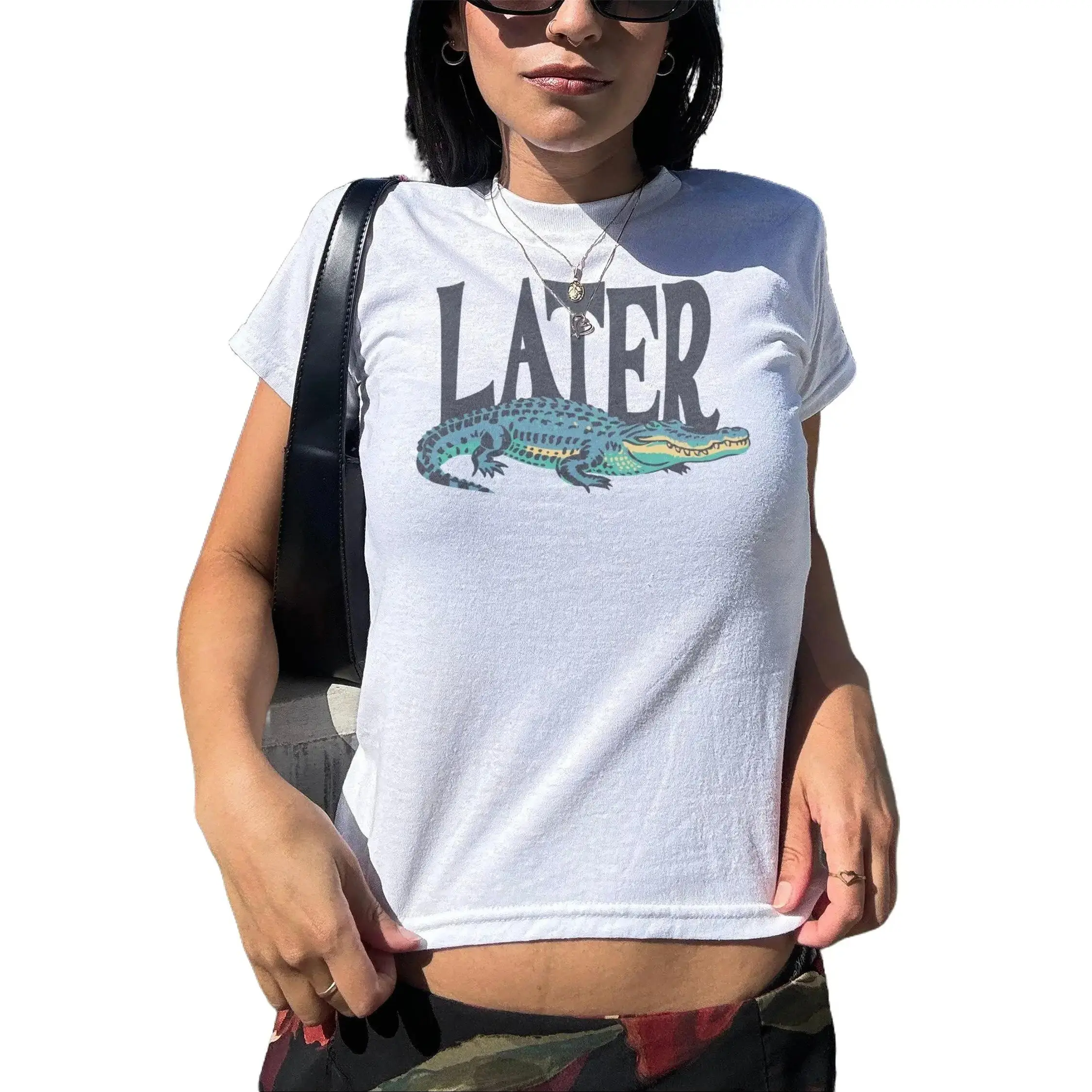 Later Gator Vintage 90s Y2K Baby Tee, Graphic Alligator Print, Retro Style Cropped T-Shirt, Funky Fashion Statement Shirt, Trendy Apparel