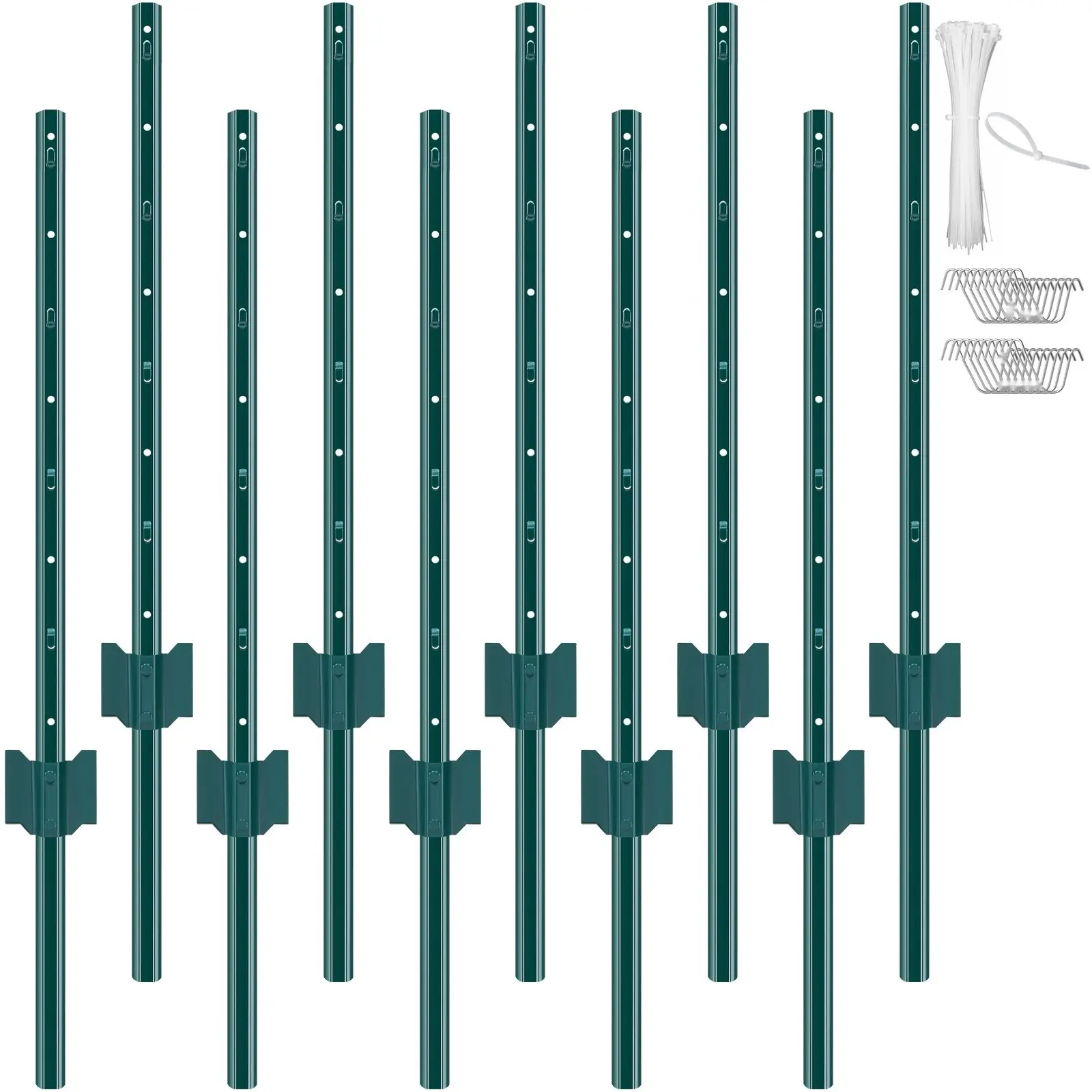 3 Feet Fence Post 10 Pack T-Post Heavy Duty Metal Fence Posts Green For Garden And Outdoor Fencing, Durable Galvanized Steel Construction With Weather Resistant, Easy Install, Landscape Border Posts For Secure Ground Support